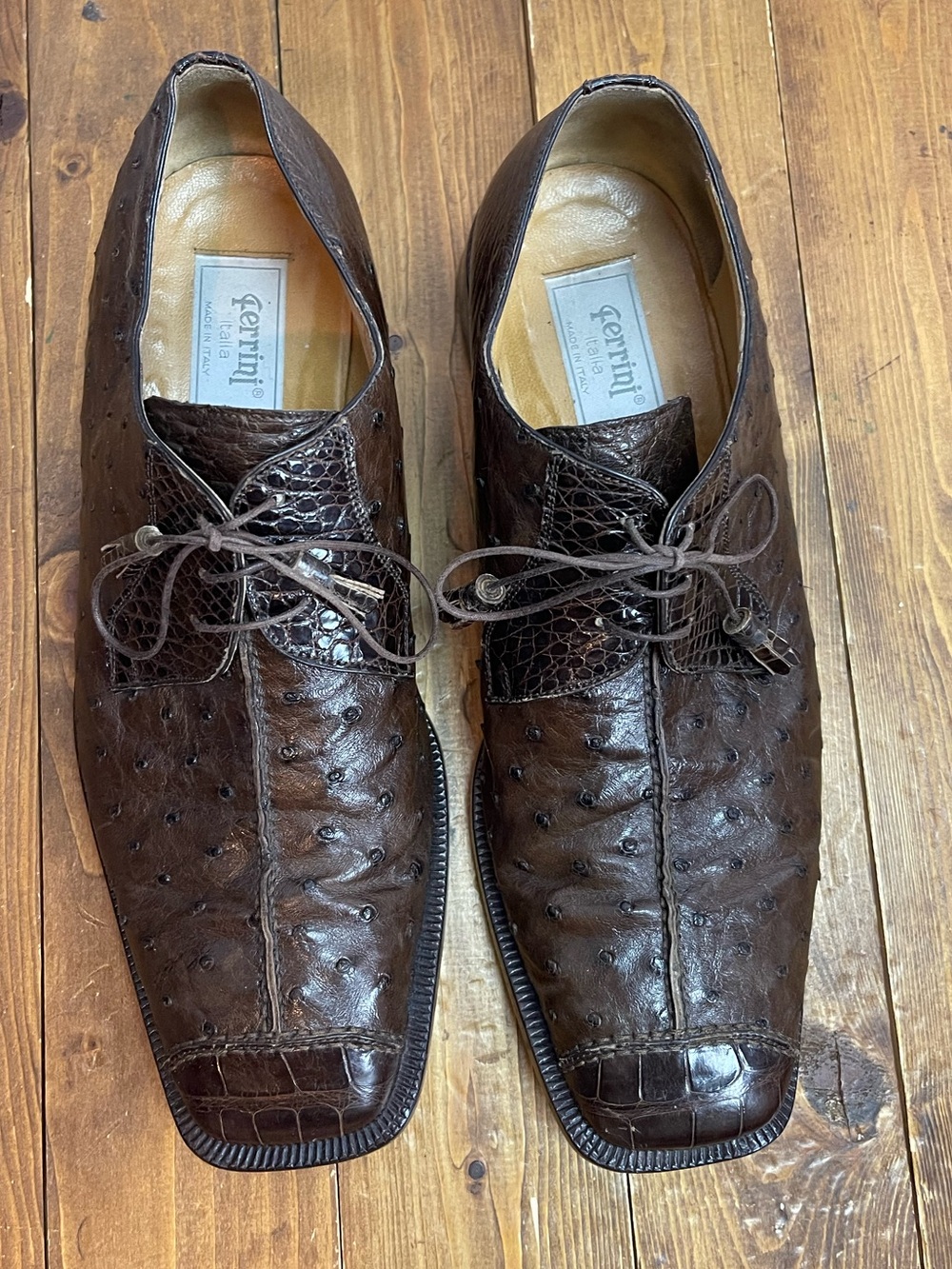 Ferrini men’s size 12 ostrich leather brown dress shoes